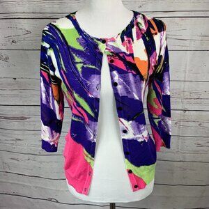 JOSEPH A. colorful long 3/4 sleeve cardigan Sz S